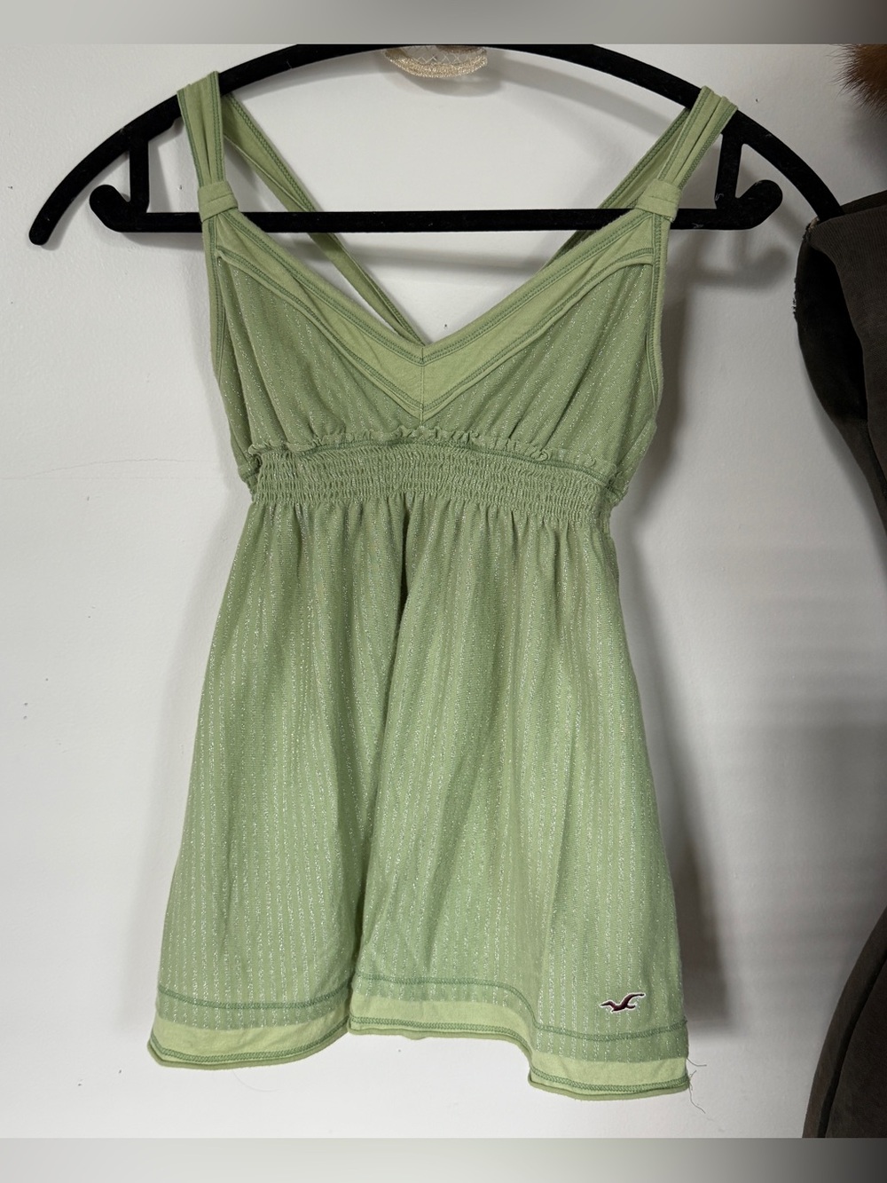 Hollister Y2K Sage Green Shimmer Tie Back Babydoll Tank XS - Picture 5 of 11